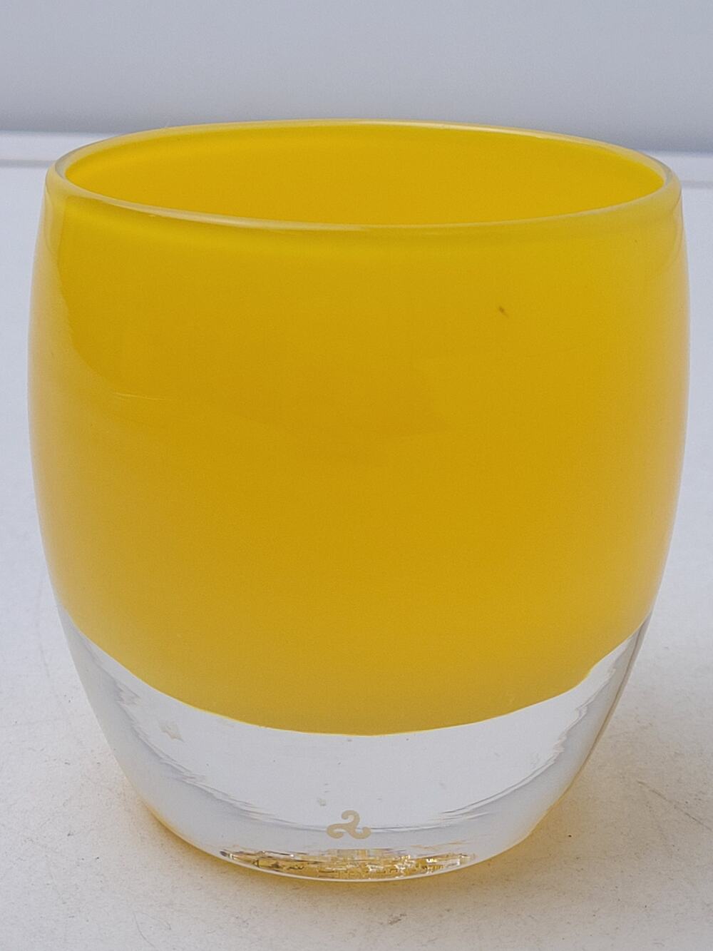 glassybaby "Daffodil" Sunny Yellow Glass Votive Candle Holder w Tag